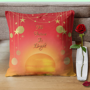 "The Future Is Bright" Motivational Sun and Stars Cushion