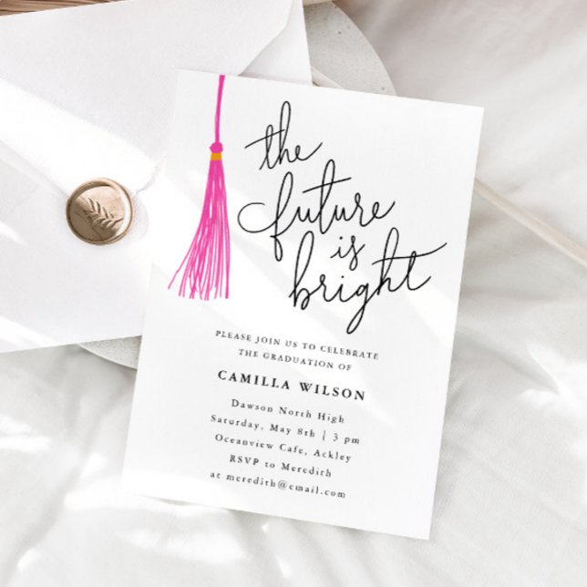 The Future Is Bright Pink Tassel Graduation Party Invitation (Creator Uploaded)