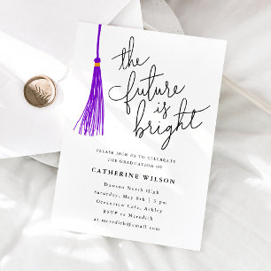 The Future Is Bright Purple Graduation Party Photo Invitation