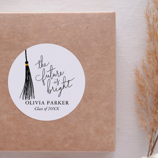 The Future Is Bright Quote Graduation Black Tassel Classic Round Sticker (Creator Uploaded)