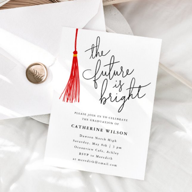 The Future Is Bright Red Graduation Party Photo Invitation (Creator Uploaded)