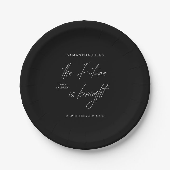 The Future is Bright Script Graduation Party Paper Plate (Front)