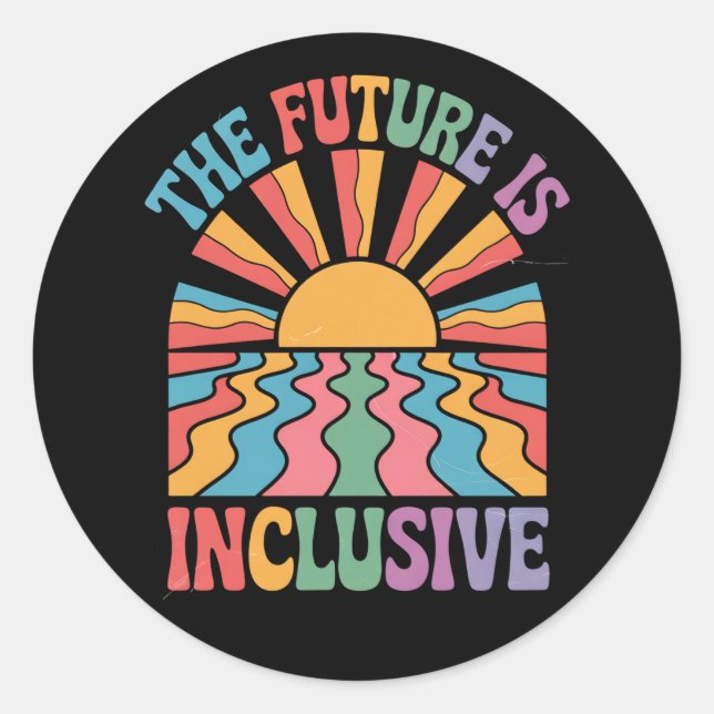 The Future Is Inclusive LGBTQ Rainbow Pride Retro Classic Round Sticker (Front)