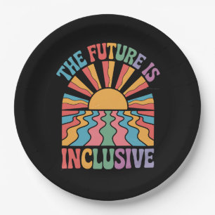 The Future Is Inclusive LGBTQ Rainbow Pride Retro Paper Plate