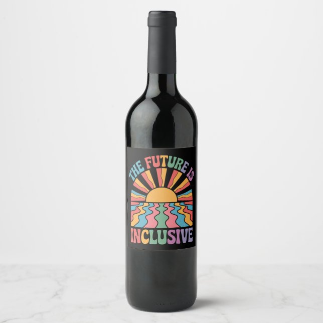 The Future Is Inclusive LGBTQ Rainbow Pride Retro Wine Label (Front)