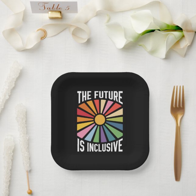 The Future is Inclusive Rainbow Pride Trans Rights Paper Plate (Wedding)