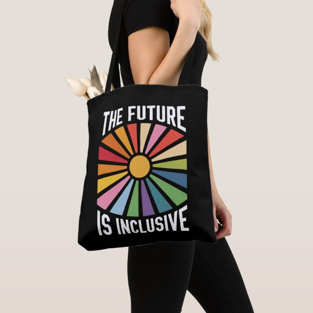 The Future is Inclusive Rainbow Pride Trans Rights Tote Bag (Close Up)