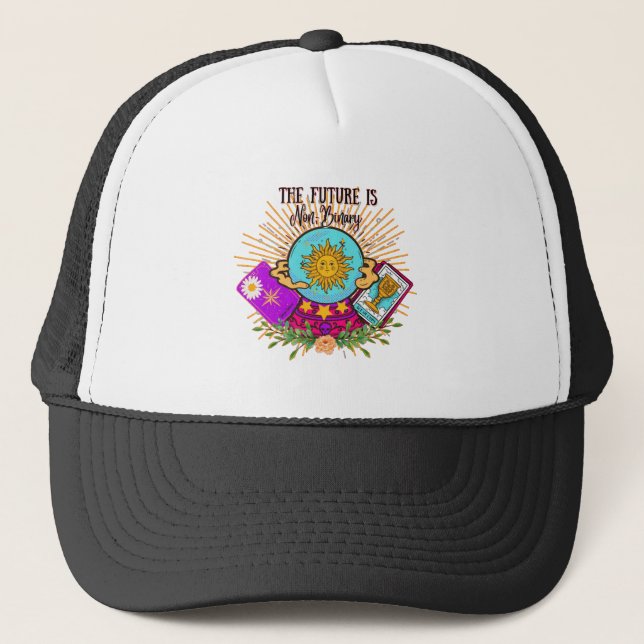 The Future is Non-Binary Crystal Ball Trucker Hat (Front)