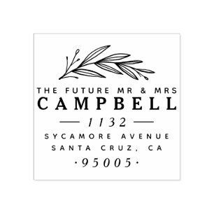The Future Mr & Mrs   Delicate Branch Address Rubber Stamp