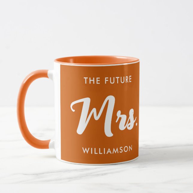 The Future Mrs Last Name Celebration Orange White Mug (Left)