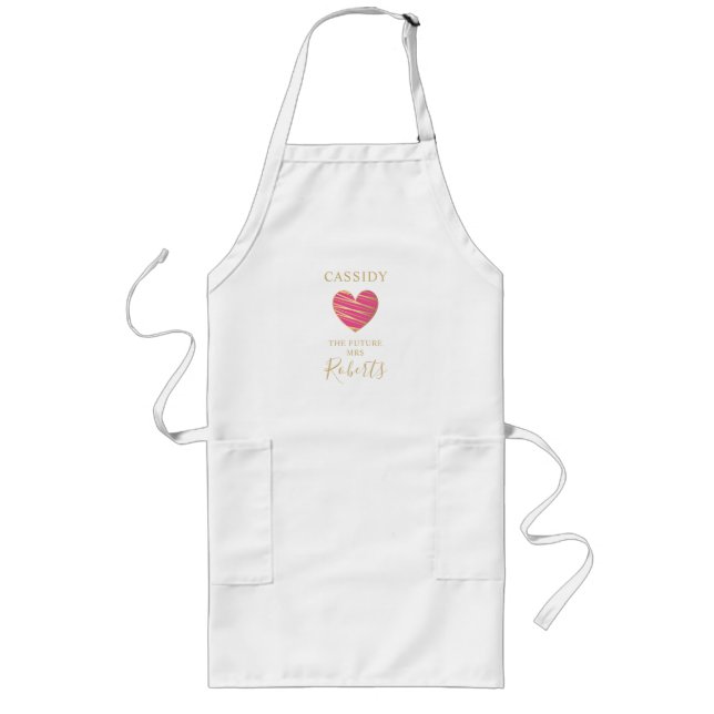 The Future MRS Quote Hot Pink & Gold Heart Effect Long Apron (Front)
