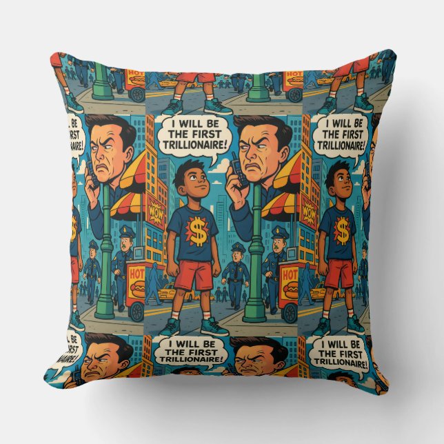 The Future Trillionaire Boy Pop Art Throw Pillow (Front)