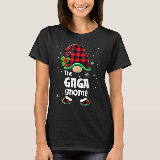 The Gaga Gnome Buffalo Plaid Christmas Matching Fa T-Shirt (Front)