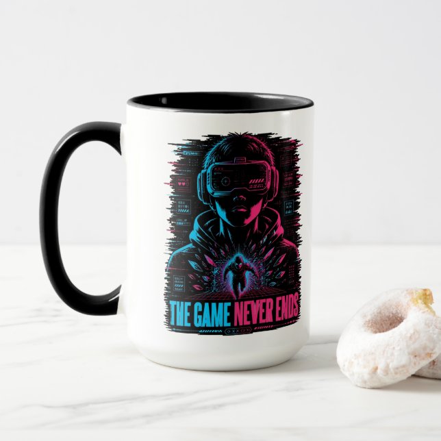 The Game Never Ends Cyberpunk VR Mug (With Donut)