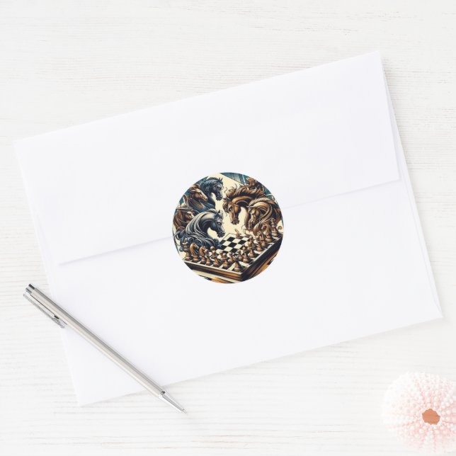 The game of knights – chess meets fantasy classic round sticker (Envelope)