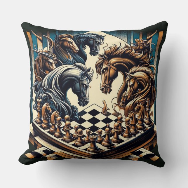 The game of knights – chess meets fantasy cushion (Front)