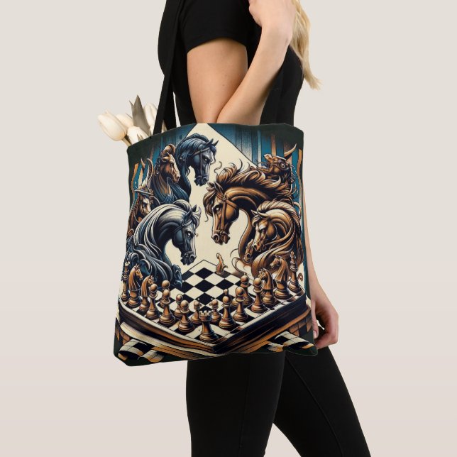 The game of knights – chess meets fantasy tote bag (Close Up)