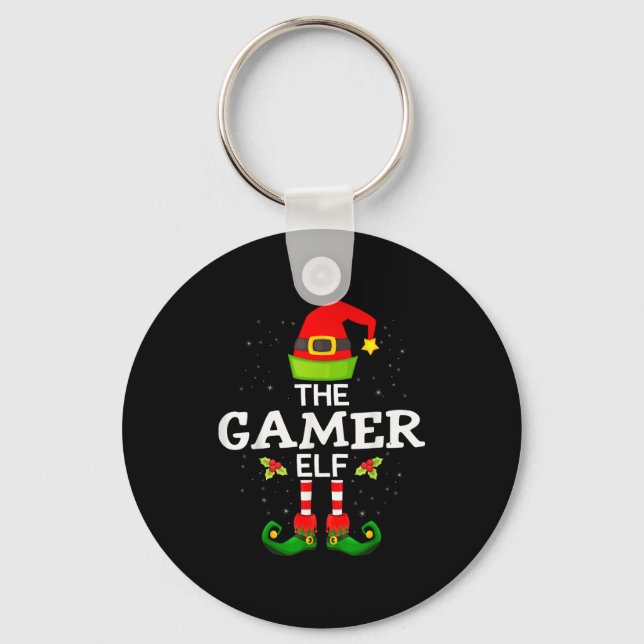 The Gamer Elf Christmas Family Matching Pajama  Key Ring (Front)