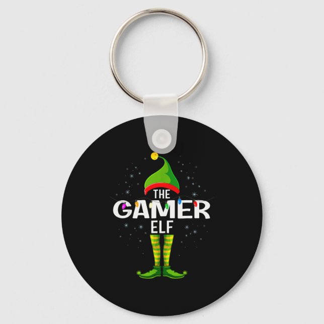 The Gamer Elf Christmas Group Family Pajama  Key Ring (Front)