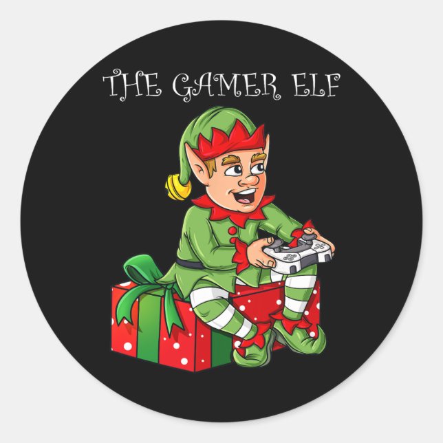 The Gamer Elf Fun Christmas Boys Kids Teens Gaming Classic Round Sticker (Front)