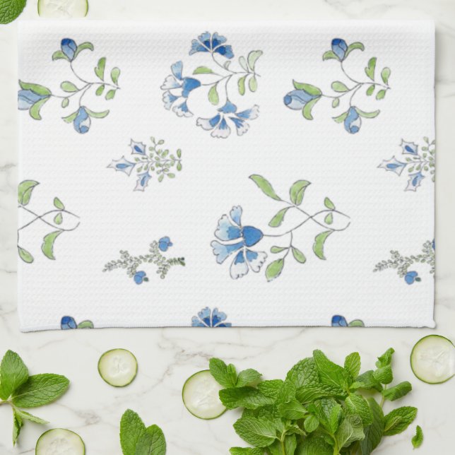 The garden in blues tea towel (Folded)