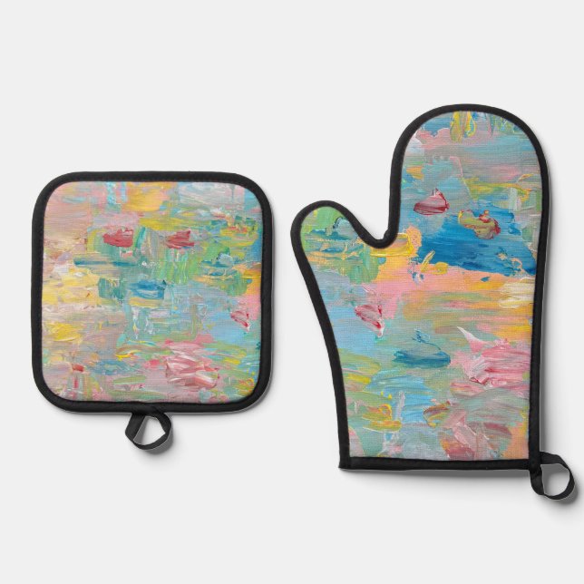 The Garden of Delight clock  Oven Mitt & Pot Holder Set (Front)
