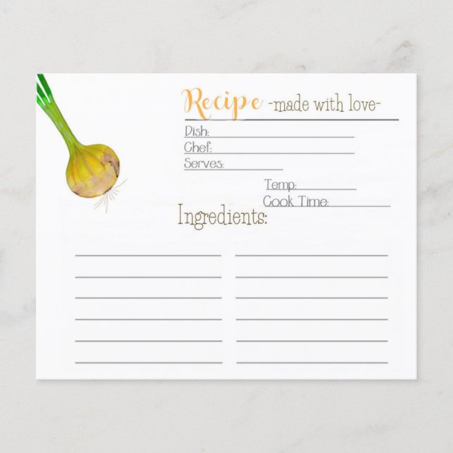 The Gardener's Onion Recipe Card (Front)