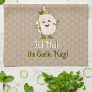 The Garlic King in a crown - cute and fun, custom Tea Towel
