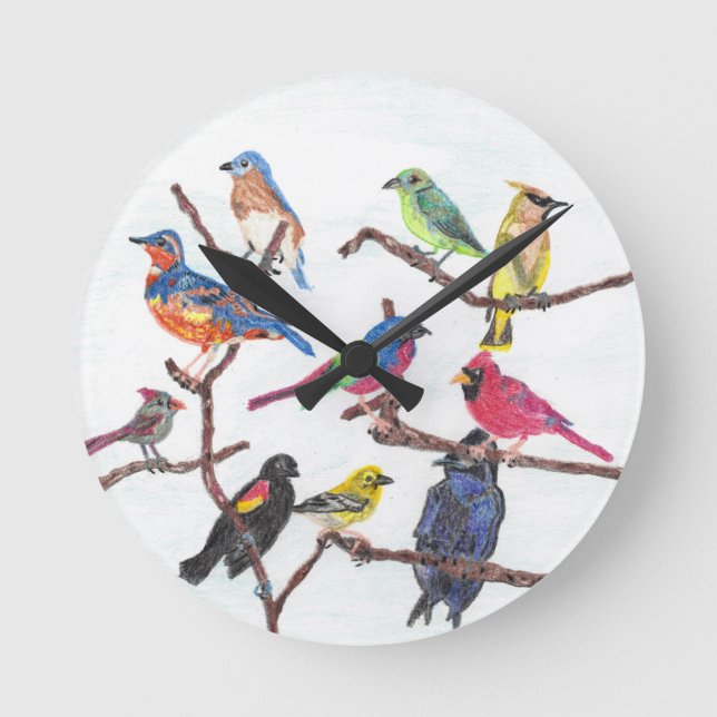 The Gathering Colourful Songbirds Clock (Front)