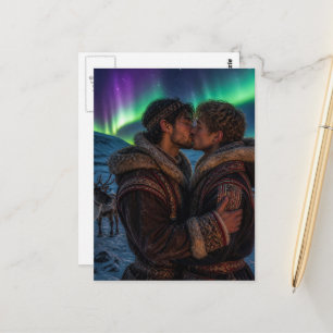 The Gay Men Kissing in the Northern Lights Postcard