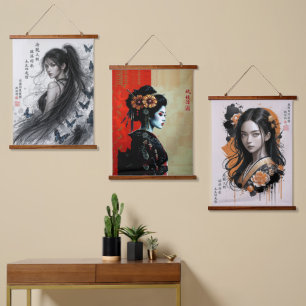 The Geisha Blossom – Timeless Japanese Elegance Hanging Tapestry