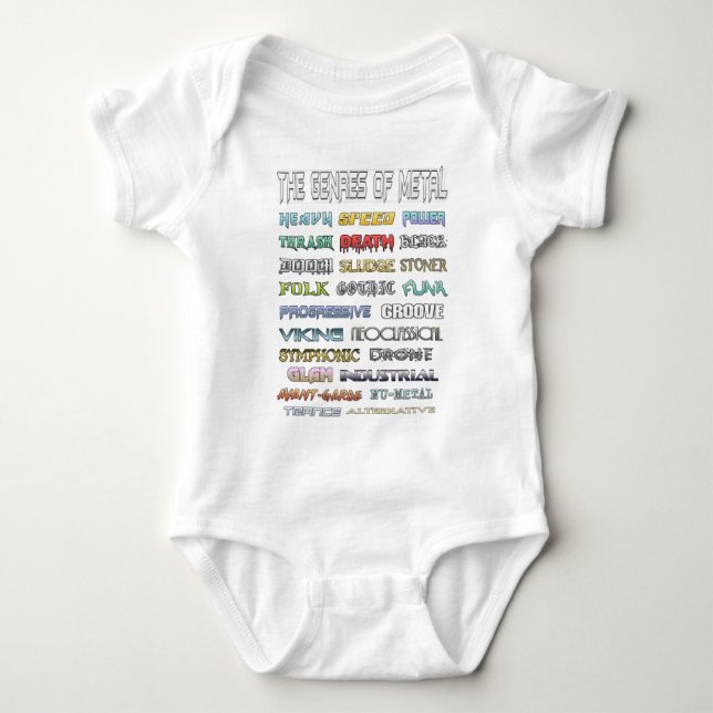The Genres Of Metal Baby Bodysuit (Front)