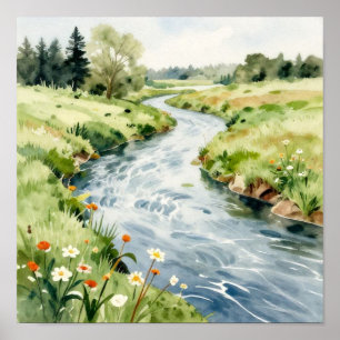The Gentle Meander: A Sunlit Watercolor Study of a Poster