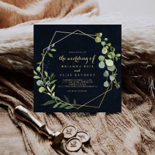 The Geometric Gold Blue Green Wedding Of  Invitation