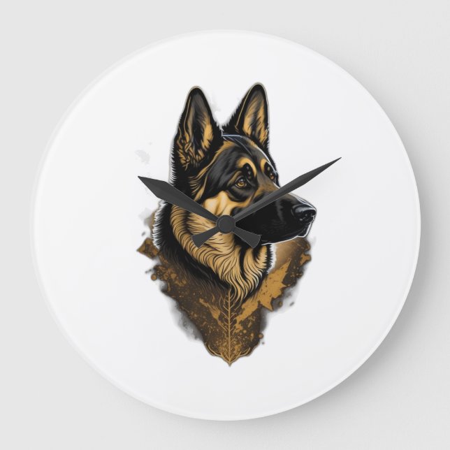 The German Shepherd 004  Large Clock (Front)