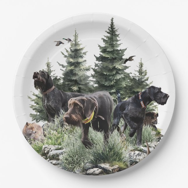 The German Wirehaired Pointers, Art Paper Plate (Front)