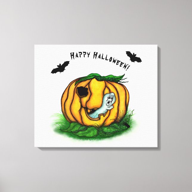 The Ghost of Halloween , Bat , Ghost and Spider Canvas Print (Front)