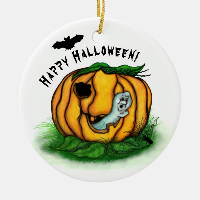 The Ghost of Halloween , Bat , Ghost and Spider Ceramic Tree Decoration (Front)