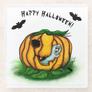 The Ghost of Halloween , Bat , Ghost and Spider Glass Coaster