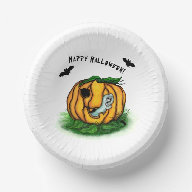 The Ghost of Halloween , Bat , Ghost and Spider Paper Plate (Front)