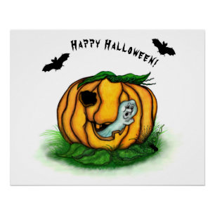 The Ghost of Halloween , Bat , Ghost and Spider Poster