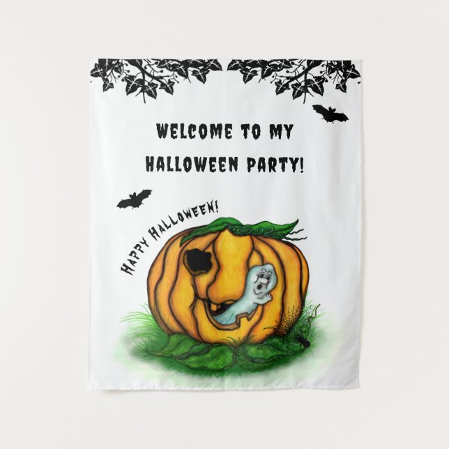 The Ghost of Halloween , Bat , Ghost and Spider Tapestry (Front)