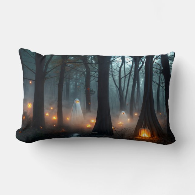 The Ghostly Gathering in the Haunted Forest Lumbar Cushion (Front)