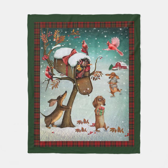 The Gifts For Dachshund Dogs For  Merry Christmas Fleece Blanket (Front)