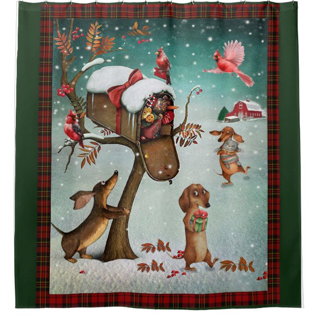 The Gifts For Dachshund Dogs For  Merry Christmas Shower Curtain (Front)