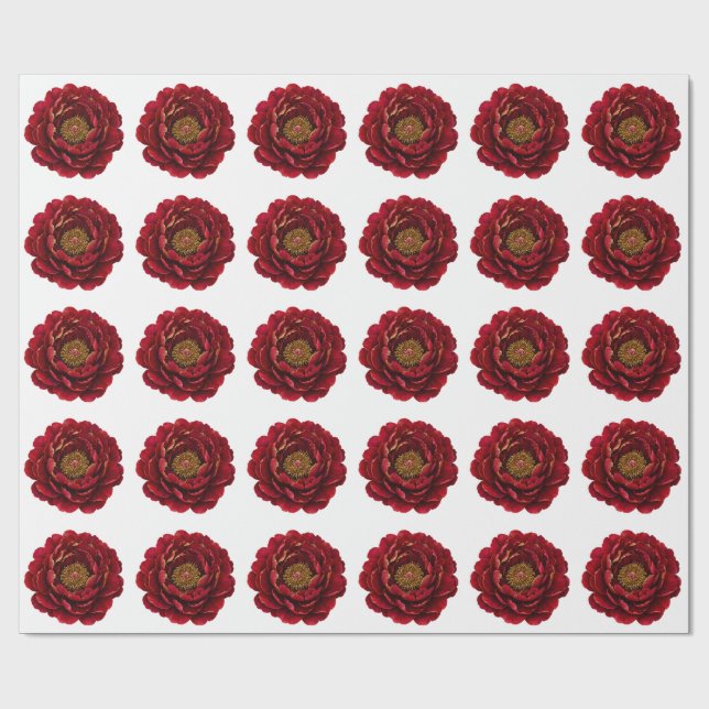 The Gilded Ruby Peony | Luxury Red & Gold Botanica Wrapping Paper (Flat)