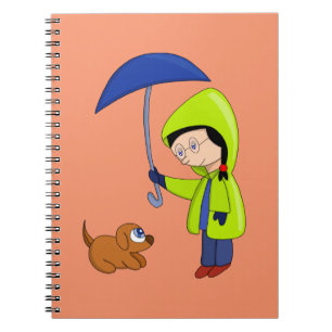 The girl and the dog on a rainy day notebook
