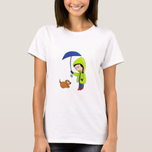 The girl and the dog on a rainy day T-Shirt