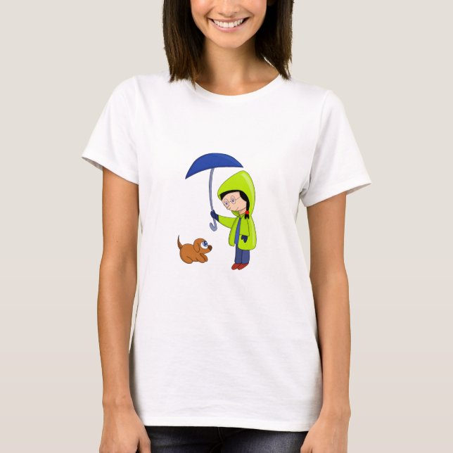 The girl and the dog on a rainy day T-Shirt (Front)