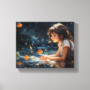 The Girl and the Magical Pond of Golden Fish Canvas Print